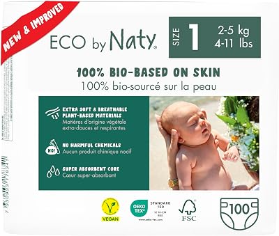 Naty Baby Nappies Newborn Size 1 100 Count 100% Plant Based Materials