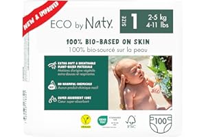 Eco by Naty Eco-Friendly Baby Diapers Newborn - 100% Plant-Based Materials on Skin, Extra Soft, for Sensitive Skin & Super Absorbent (Size 1, 100 Count)