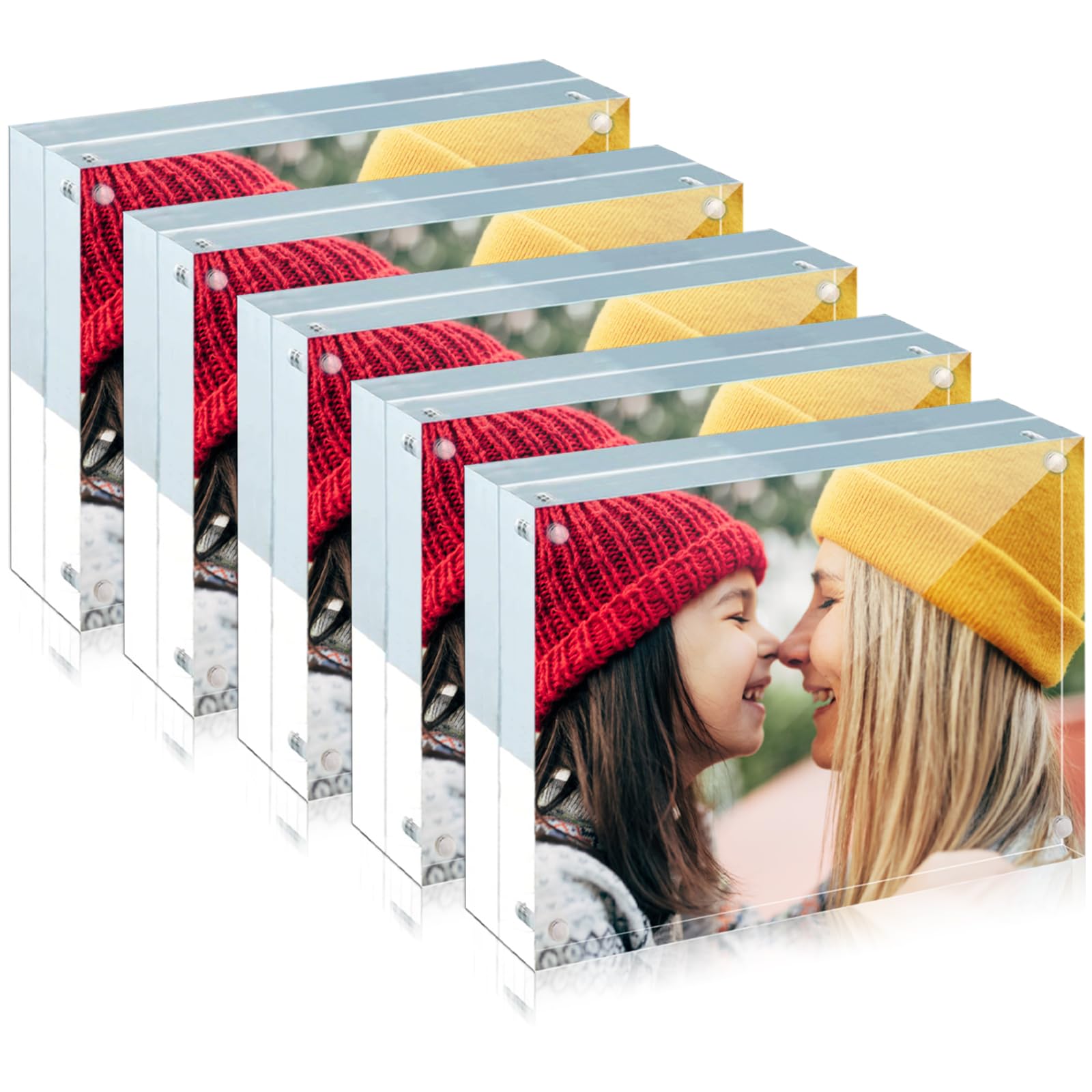 ILYXY 5 Pack Acrylic Frame 8x10, 20% Thicker, 24mm Thick Frameless Clear Picture Frame, Double Sided Magnetic Photo Frame, Free Standing Desktop Display Stand Acrylic Picture Frames