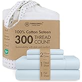 Threadmill 100% Cotton Sheets for King Size Bed | 4 Pc King Bed Sheets Set | Soft, Breathable Lightweight Solid Sateen for All-Season Use | Snug Fit Elastic Deep Pocket King Sheets | Light Blue