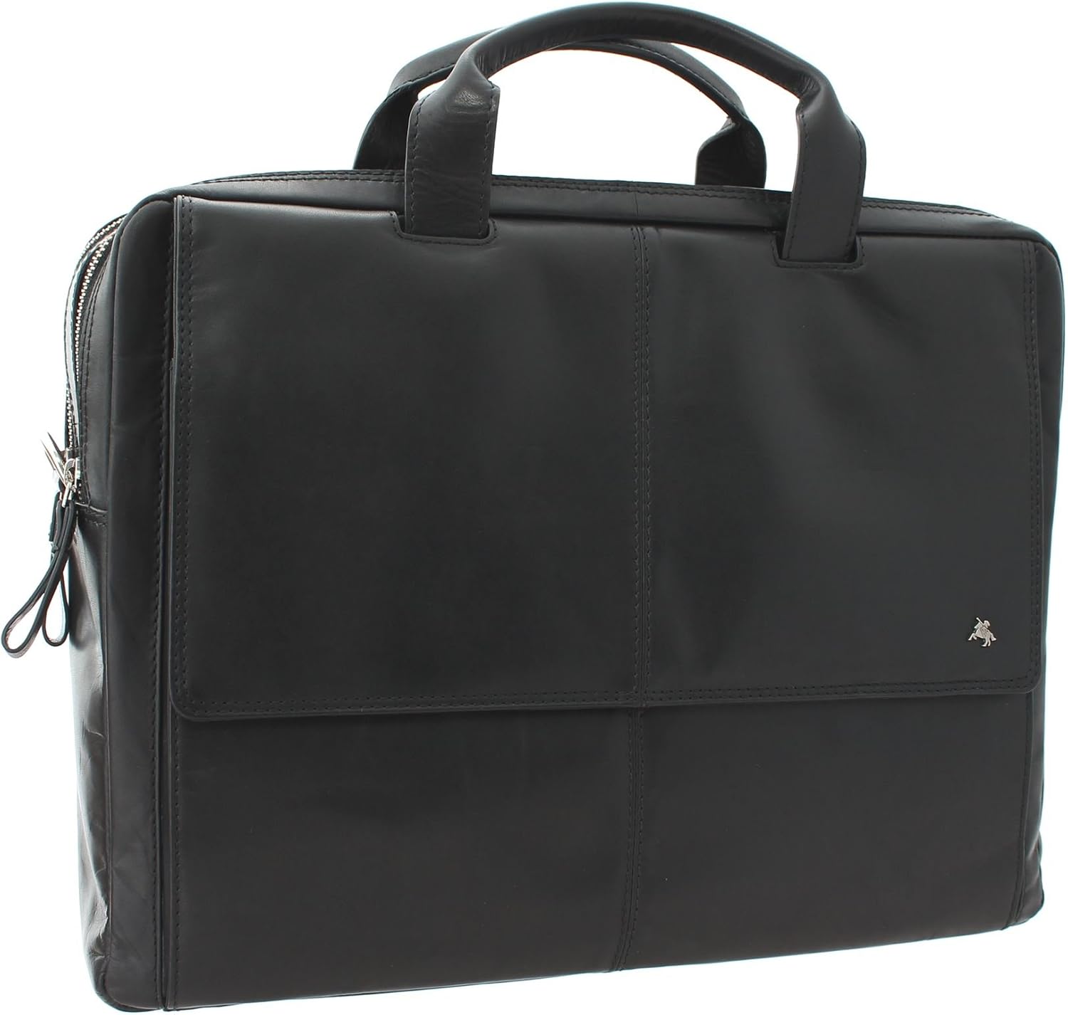VISCONTI ANDERSON Leather Briefcase/Business Bag With Removable Laptop Sleeve - ML24 Black, Black and Silver