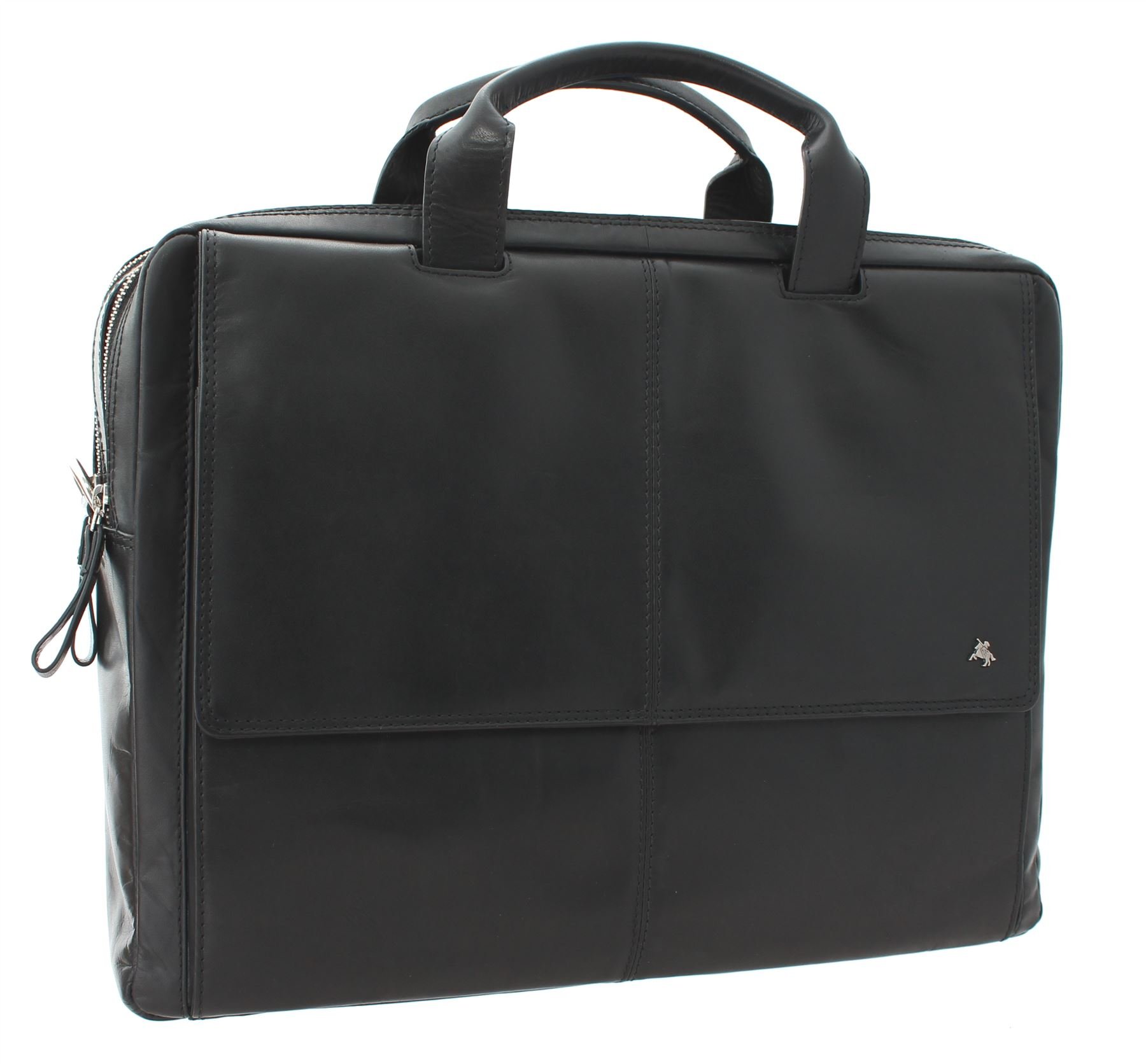 VISCONTI ANDERSON Leather Briefcase/Business Bag With Removable Laptop Sleeve - ML24 Black