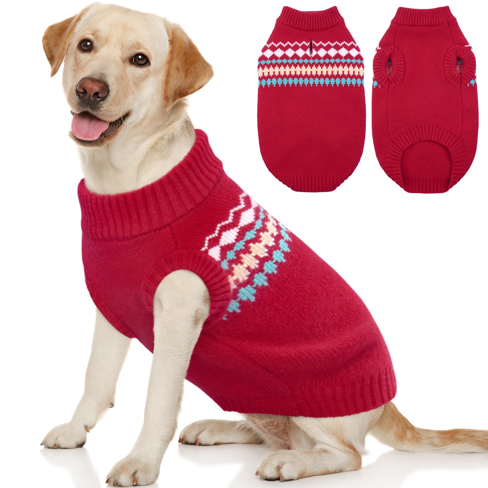 Kuoser Warm Dog Sweater - Medium & Large Sizes, Fleece Dog Jumper - Christmas Red XL