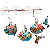Pozfun Window Hummingbird Feeder with Suction Cups,Hand-Blown Glass Hummingbird Feeders for Outdoors Window Mounted with Metal Hook,Close Bird Watching,Finch in Garden,Yard(Blue)