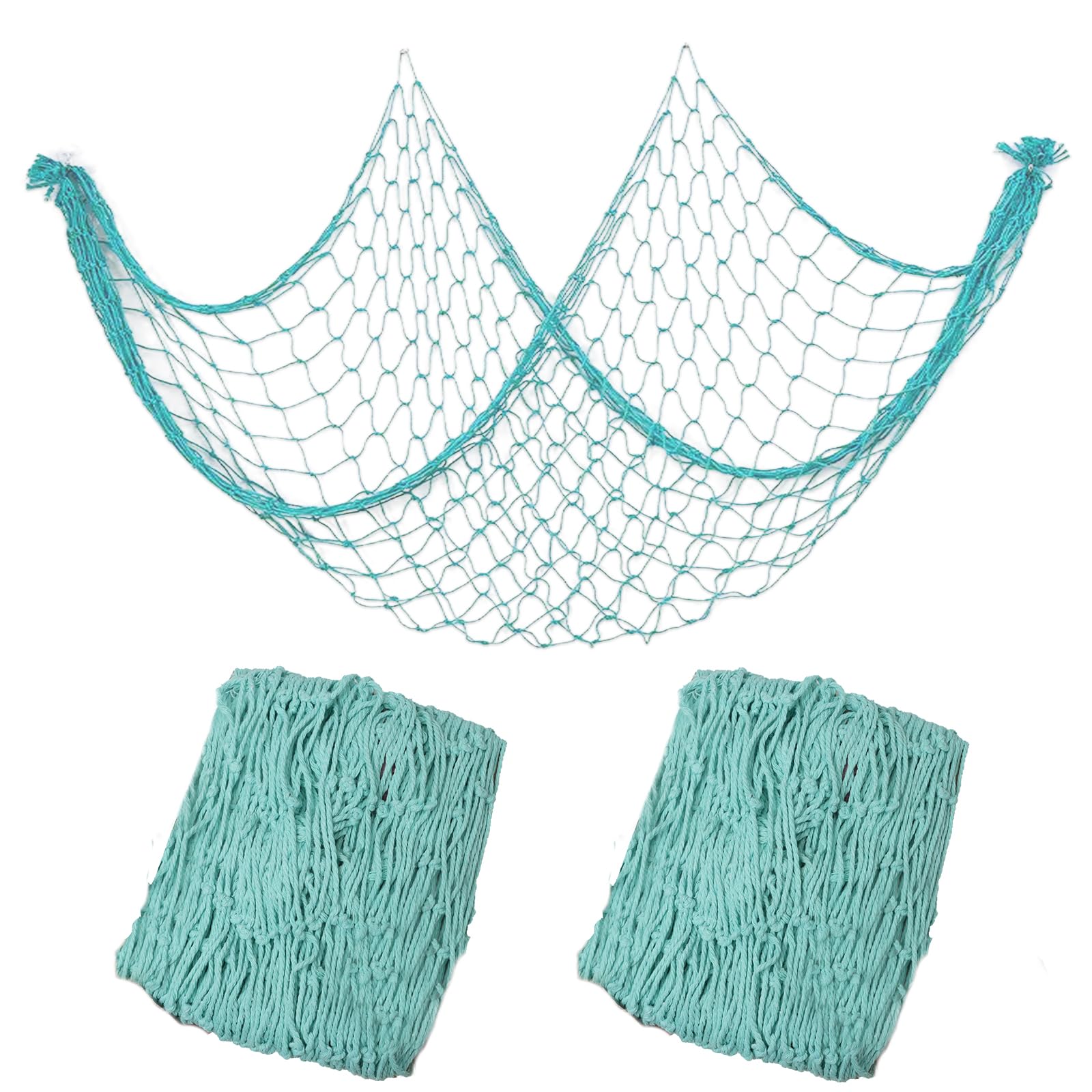 Photo 1 of 2 PCS Fish Net Decorations, 80 x 40 Inch, Ocean Themed Party Decor Beach, Nautical Wall Hanging Fishing Net for Coastal Bedroom, Bathroom, or Under The Sea Party Decorations (Aqua)