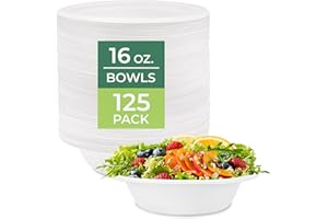 Freshware Paper Bowls - Disposable 16 oz. Soup Bowl, 125-Pack Biodegradable Sugarcane Fiber Serving Bowls - Heavy Duty Bagasse for Hot Food Plates - Microwave & Freezer Safe, Stackable Dinnerware