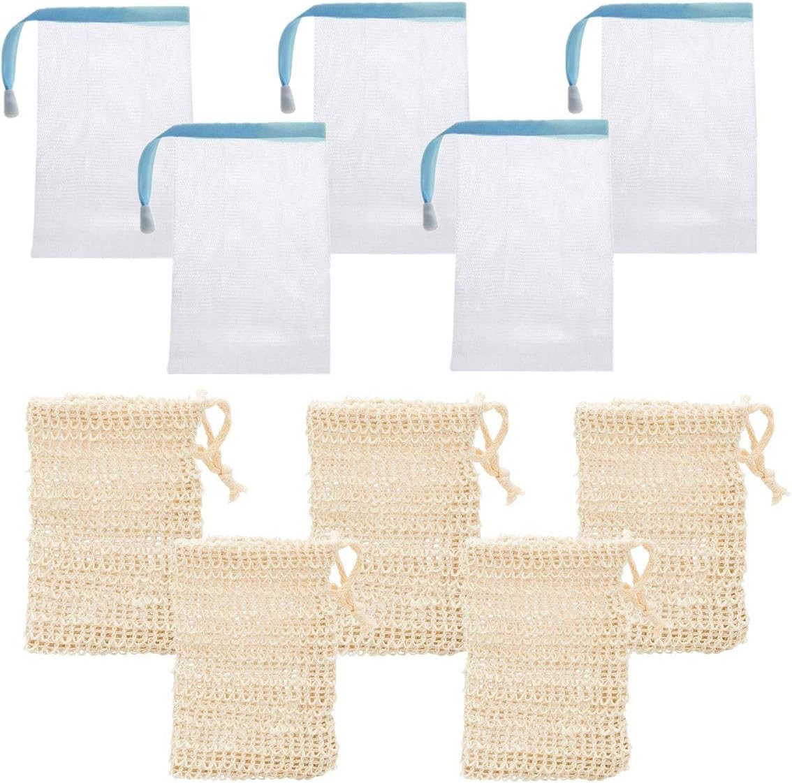 10 Pcs Soap Bag Sisal Drawstring Soap Bag and Nylon Mesh Soap Bag for Foaming Drying Soaps Exfoliation Massage
