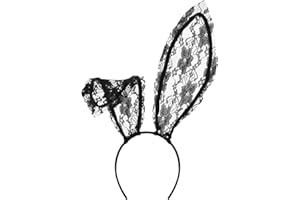 HUACHI Bunny Ears Headband Black Lace Bunny Costume Sexy Bunny Ear for Women Party Cosplay Halloween Hair Accessories