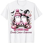 in October We Wear Pink Ghost Witch Breast Cancer Awareness T-Shirt