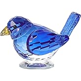 Qianwei Blue Crystal Bird Figurine Collectible - Handmade Glass Animals Figurines Crystal Office Desk Table Home Decor Paperweight