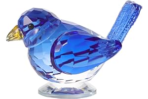 Qianwei Blue Crystal Bird Figurine Collectible - Handmade Glass Animals Figurines Crystal Office Desk Table Home Decor Paperweight