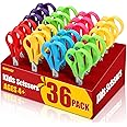 BURVAGY 36Pack 5.5" Safety Small School Kids Student Round Blunt Tip Craft Scissors Bulk, Stainless Steel Blades Comfort Grip Scissors for Kid Children Kindergarten Cutting Paper