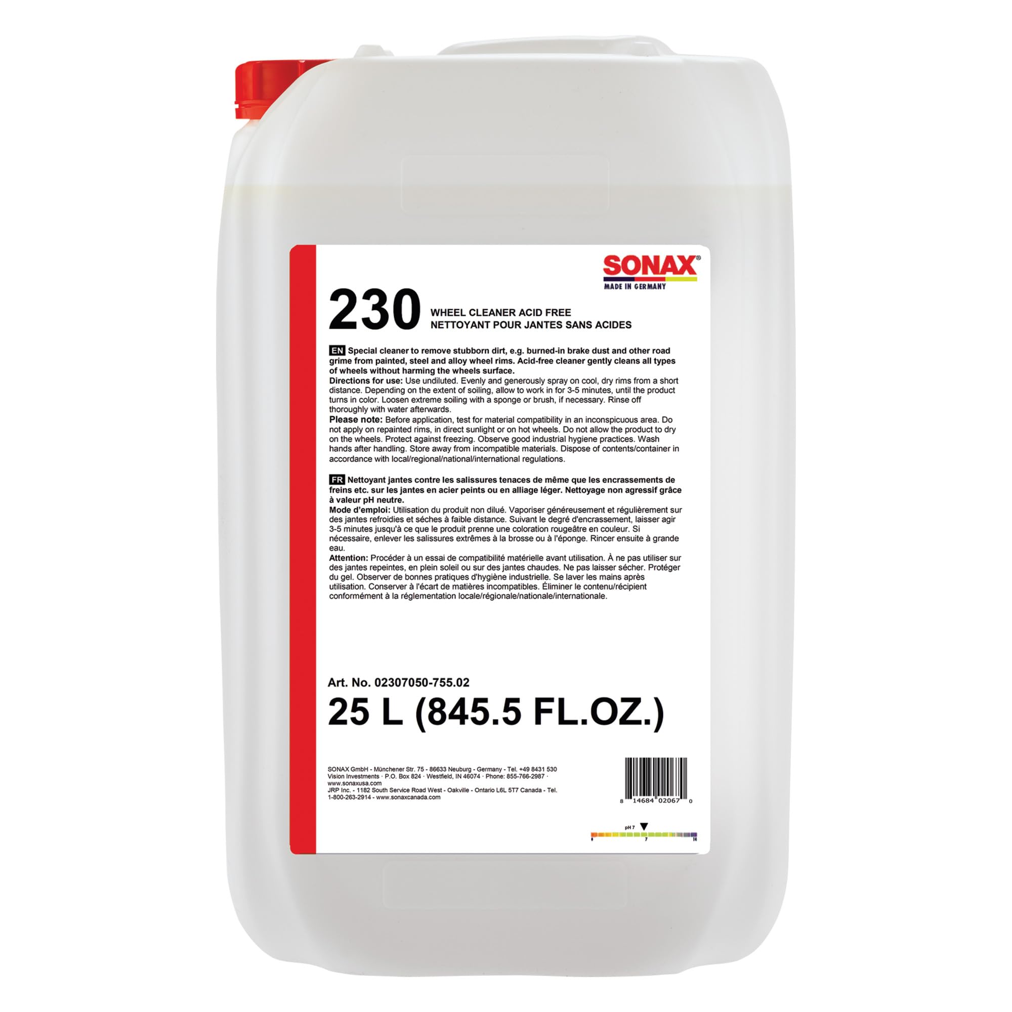 SONAX Wheel Cleaner Plus | Non-Acid Color Changing Formula for Effortless Removal of Brake Dust Grime and Dirt | Safe for All Wheels | Professional Strength Cleaner | 230705 | 25L