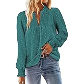 BETTE BOUTIK Women Boho Long Sleeve Shirts Dressy Casual V Neck Fall Fashion Tops Swiss Dot Flowy Blouses
