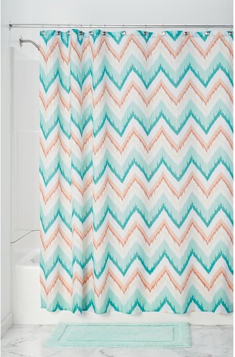 Interdesign Ikat Chevron Fabric Shower Curtain Coral And Teal