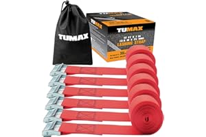 Tumax 6-Pack 1" x 12FT Cam Buckle Tie Down Straps, 900lbs Capacity Lashing Straps for Securing Cargo, Kayak, Canoe, Motorcycle, Bike, Truck and Luggage (Red)