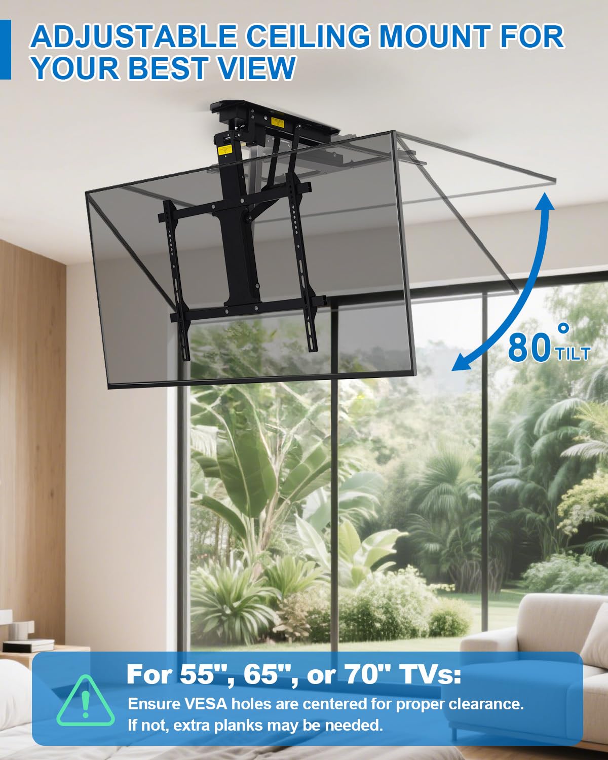 TOPSKY Electric Adjustable Ceiling TV Mount with Remote, Motorized Flip Down Fits for Flat and Pitched Roof and 32 to 70 Inch Flat and Curved Screen TVs (Black)