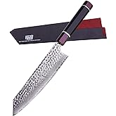 FINDKING Eternity Series Japanese Kiritsuke Knife with ABS sheath, Multi-Purpose Gyuto Chef knife, 9Cr18MoV Damascus Steel Blade, Resin Octagonal Handle, for Meat, Fruits, Vegetables,9 Inches