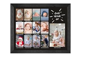 comurdyo My Baby First Year Picture Frame 12 Months Baby Keepsake Photo 13 Photo Inserts First Birthday Monthly Photo Collage Gender Neutral Baby Milestone Wall Hangins New Mom Gift (Black1)