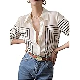 SweatyRocks Women's Striped Button Down Shirt Long Sleeve Blouses Business Casual Outfits