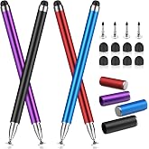 MEKO 4 Pack Stylus Pens for Touchscreens, 2-in-1 High Sensitivity&amp;Precision Capacitive Stylus Pens for iPad iPhone Android Smartphone Tablets All Touchscreen Devices(4 Stylus + 12 Tips)