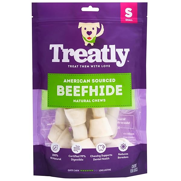 TREATLY AMERICAN SOURCED BEEFHIDE BONES 4-5″ DOG CHEW TREATS – NATURAL FLAVOR, 10 COUNT/1 PACK