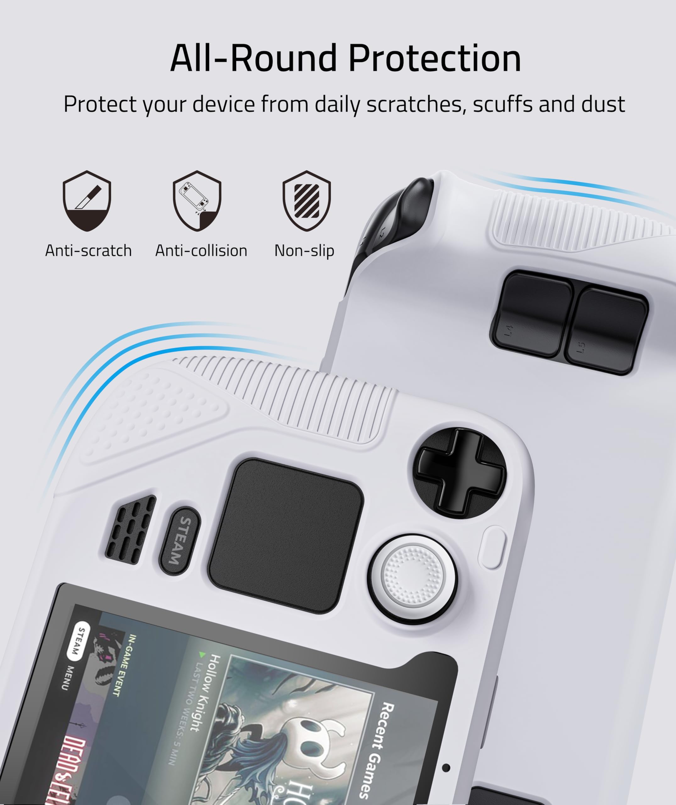 Syntech Protective Case Compatible with Steam Deck Accessories Console OLED/LCD, All-Round Protection with Non-Slip Thumb Grips, Silicone Cover for Enhanced Fit and Alignment-Grayish White