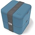 MONBENTO - Large Bento Box MB Square Denim with Compartments - Leakproof Lunch Box for Work or School or Meal Prep - BPA Free - Food Grade Safe - Blue