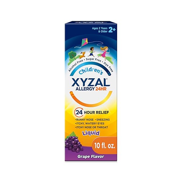 XYZAL CHILDREN’S 24 HOUR ALLERGY RELIEF MEDICINE FOR KIDS, LEVOCETIRIZINE DIHYDROCHLORIDE LIQUID ANTIHISTAMINE, GRAPE, 10 FL. OZ.
