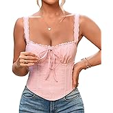 KUTUMAI Lace Corset Top Y2K Cute Square Neck Bustier Going Out Tank Crop Tops for Women Trendy Summer