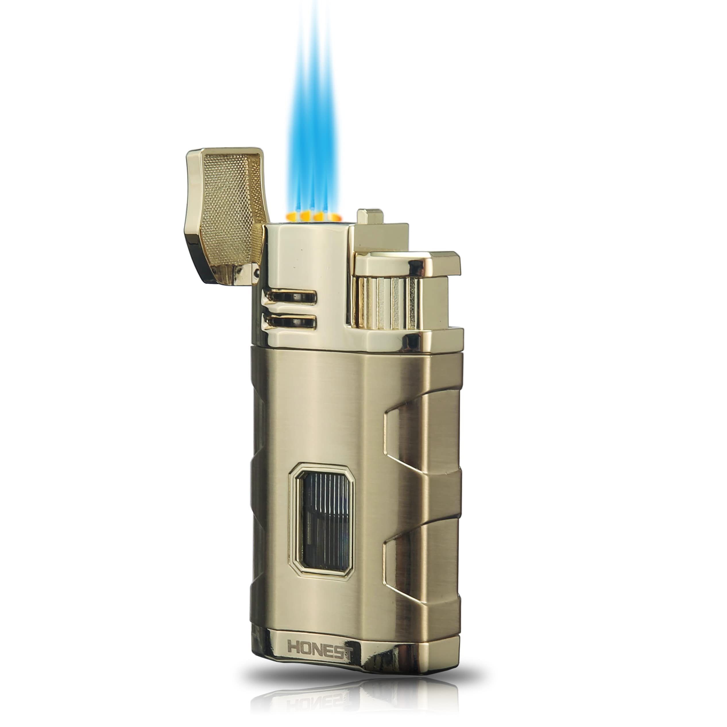 Photo 1 of Torch Lighter Triple Jet Flame Refillable Butane Lighter Windproof Lighter with Punch Rest Holder - Butane Not Included (Gold)
