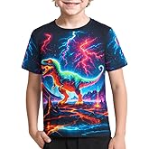 Zypynith Dinosaur Neon Shirts for Boys Girls 3-14 Years, 3D Party Crew Neck Short Sleeve T-Shirts for Kids Graphic Tees