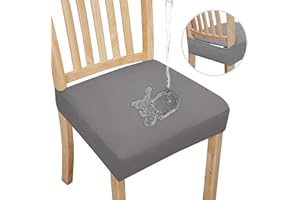 Easy-Going 100% Waterproof Seat Covers for Dining Room Chairs Set of 4, Stretch Chair Seat Slipcovers Protector Removable and Washable Kitchen Dining Chair Covers, Light Gray