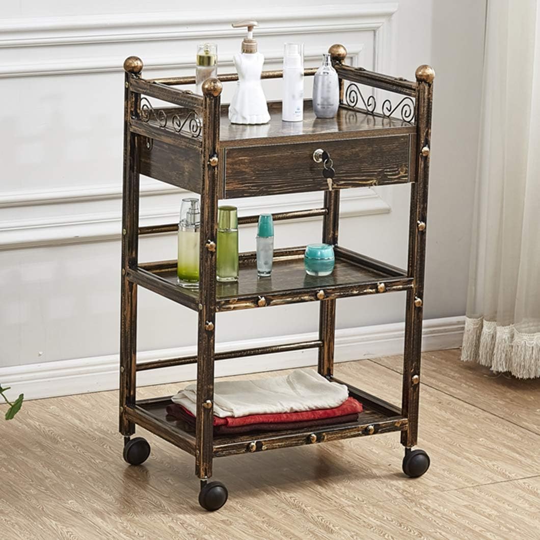 Retro Salon Hairdressing Trolley Hairdresser Barber Beauty Utility Cart,3-Tier Trolley with Drawers, Medical Carts,Spa Storage Systems: Home & Kitchen