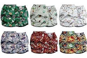 HEYWOOD Mama Koala 2.0 Cloth Diapers for Babies with Suede Cloth Lining, 6 Pack with 6 Bamboo Cloth Diaper Inserts - Reusable and Washable Pocket Diapers (Wizarding School)