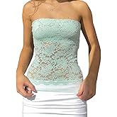 Women Strapless Lace Tube Top Y2k Bandeau Crop Tops for Summer