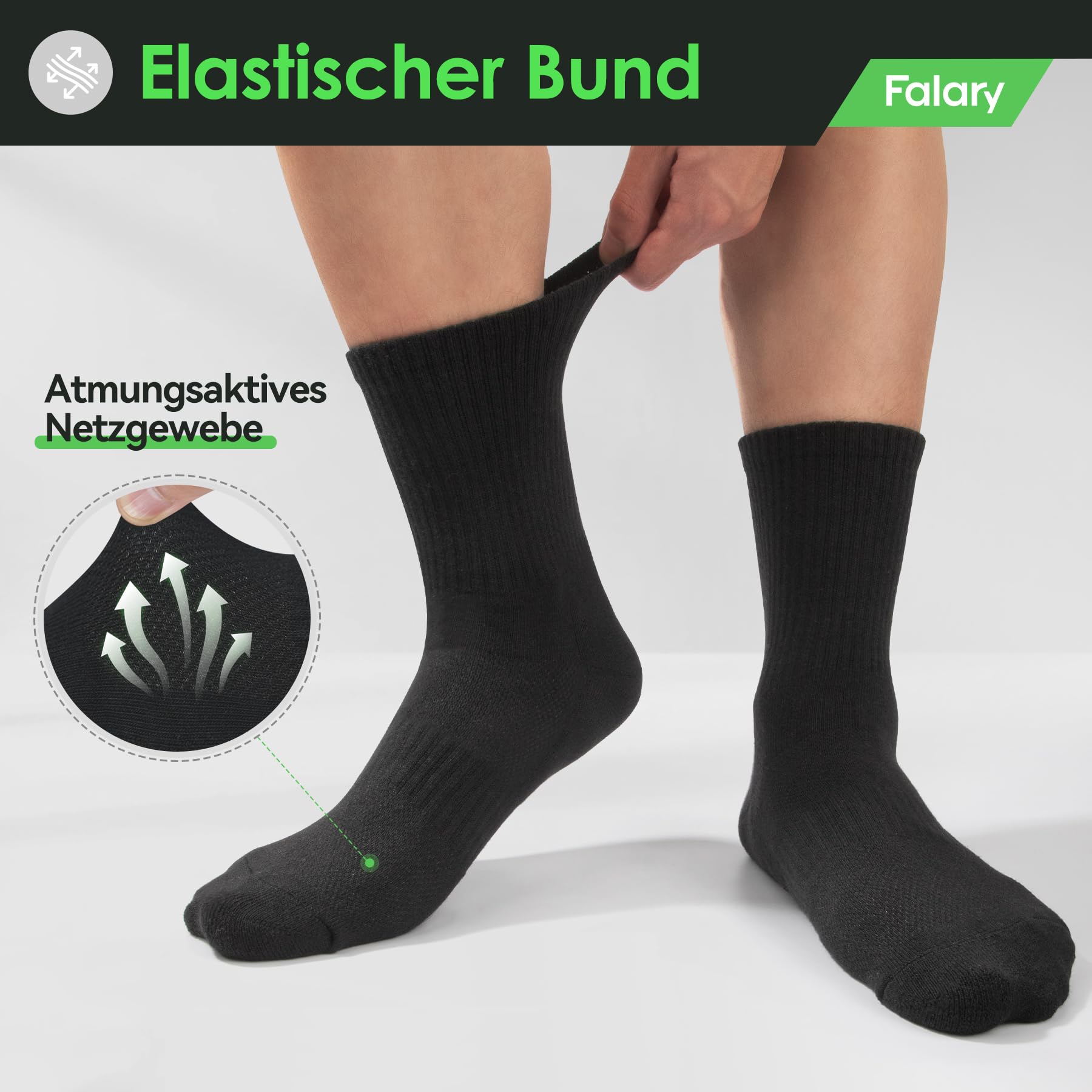 FALARY Sportsocken Socken Herren Damen,Tennissocken Atmungsaktive Baumwollsocken Laufsocken 6 paar, Schwarz Weiß 39-42 2