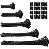 600pcs black Standard Self-Locking Nylon Cable Zip Ties Assorted Sizes 4/6/8/10/12 Inch with cable mount