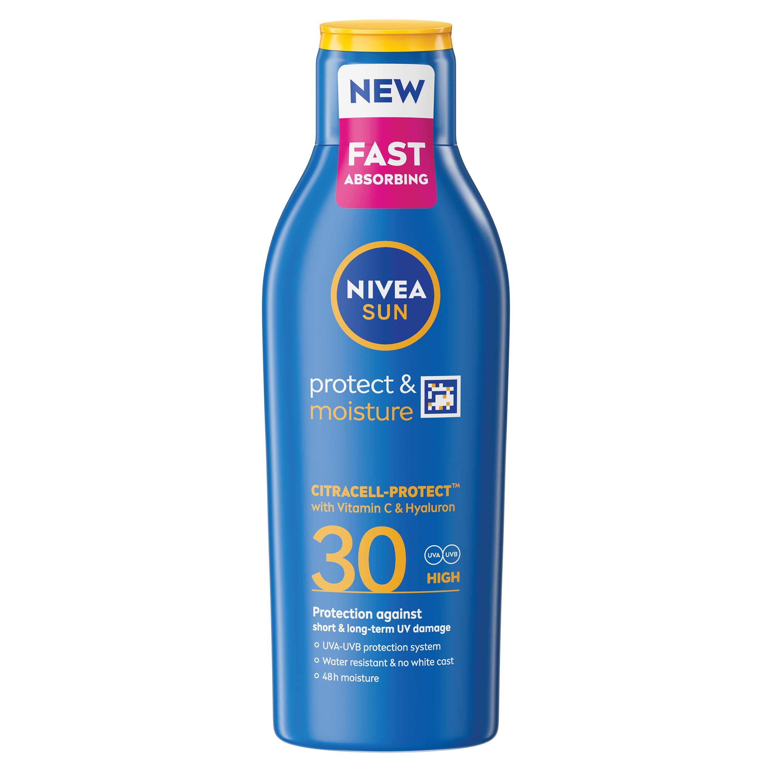 NIVEA SUN Protect & Moisture Sun Cream Lotion SPF 30 (400 ml), Sun Lotion with Vitamin C and Hyaluron, Provides 48H Moisture and Immediate UVA & UVB Protection, Water-Resistant, Leaves No White Cast