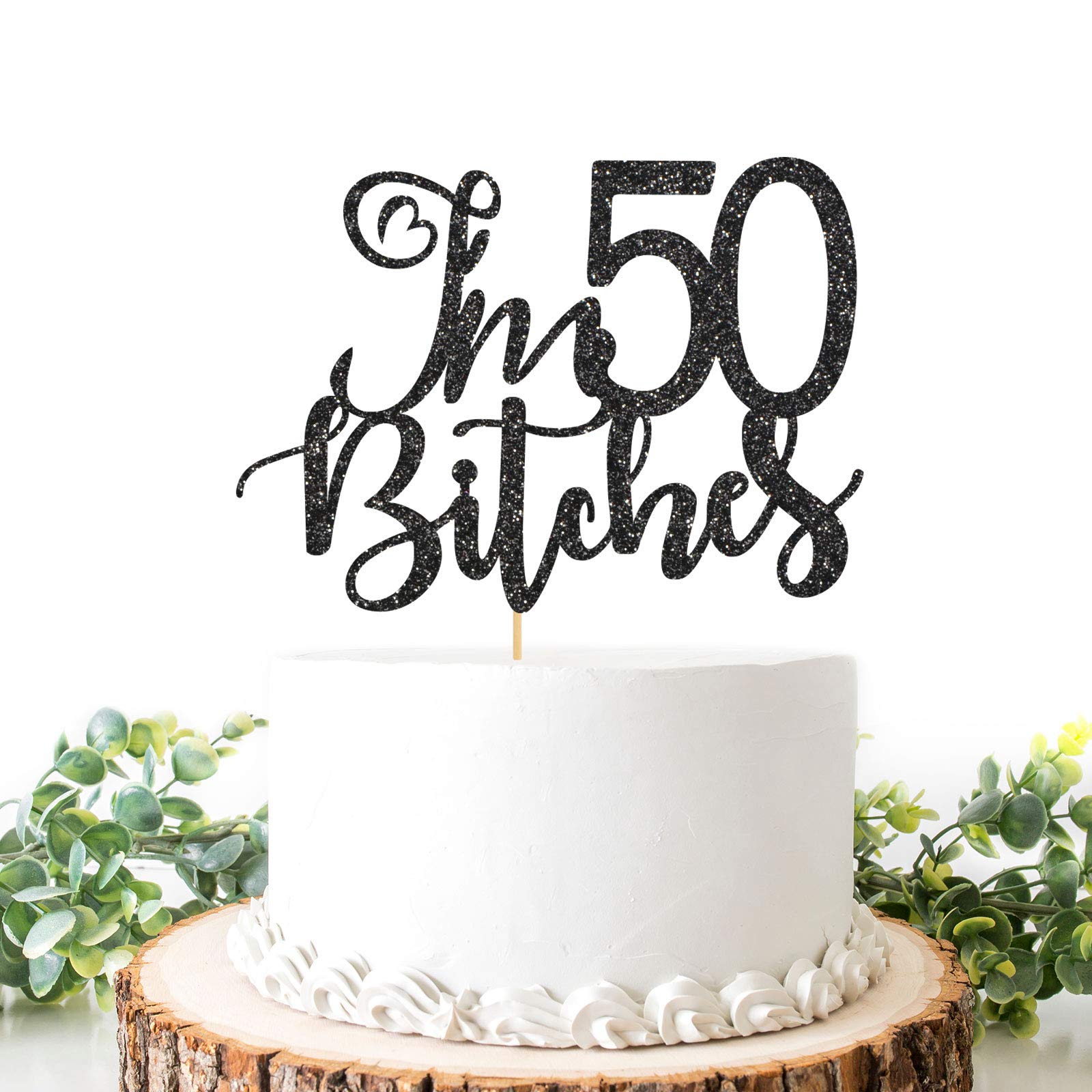 Helewilk I’m 50 es Cake Topper, Cheers to 50 Years Cake Decorations, Happy 50th Birthday Anniversary Party Supplies, Black Glitter