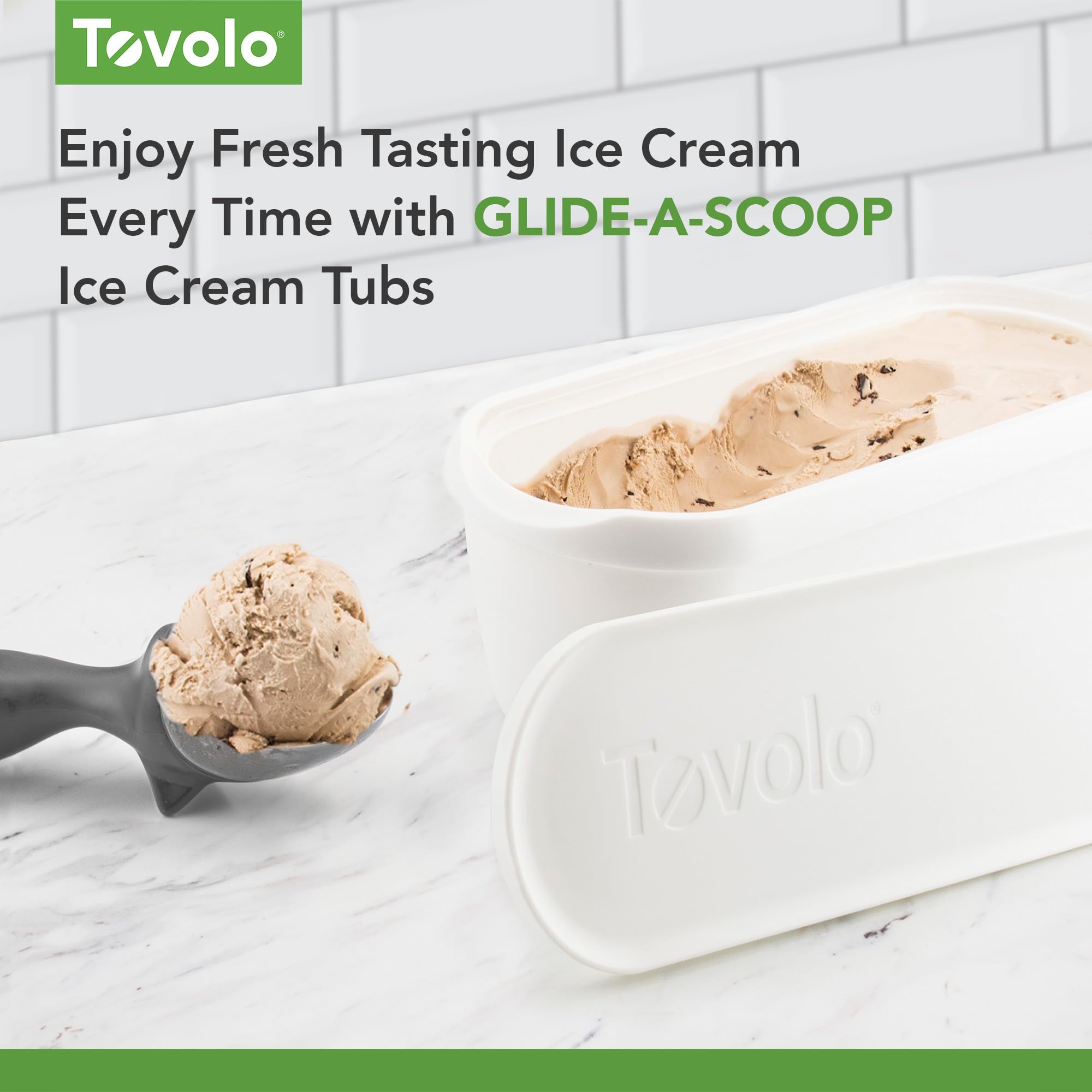 Tovolo Ice Cream Containers for Homemade Ice Cream, Glide-A-Scoop (2.5 Qt, White) - Stackable Ice Cream Storage Containers for Freezer - BPA-Free Ice Cream Tub with Lid & Non-Slip Base