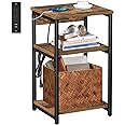 TUTOTAK End Table with Charging Station, Nightstand, 3-Tier Couch Side Table with USB Ports and Outlets, Bedside Table for Small Space, Living Room TB01BB026