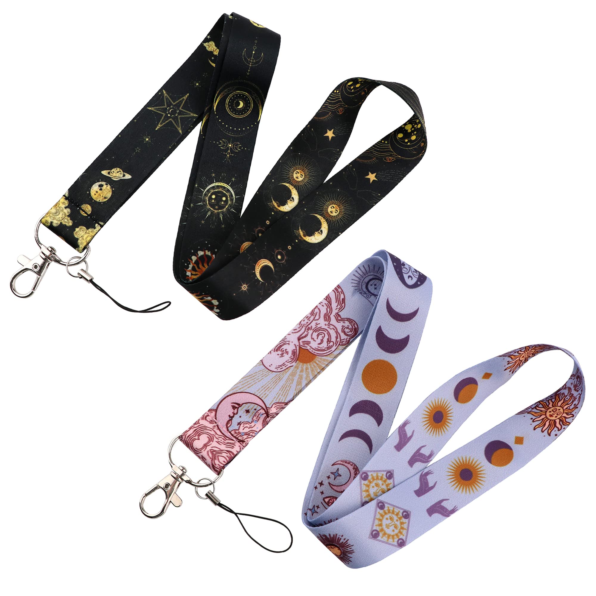 beemorita Cute Purple Teachers Neck Lanyard for Keys, ID Card Holder Badge, Phone, Name Badge Cool Goth Key Lanyard for for Women Men Students Girls Staff (2pcs Moon & Sun)