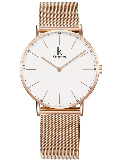 Alienwork IK Armbanduhr für Herren Damen Slim Uhr Ø36mm mit Milanaise-Armband