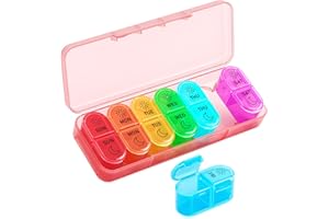 Betife Weekly Pill Organizer 2 Times a Day, 7 Day Pill Box AM PM, Portable Travel Pill Case, Daily Pill Container Day and Night, Medicine Organizer for Medication, Vitamin or Supplement（Pink）