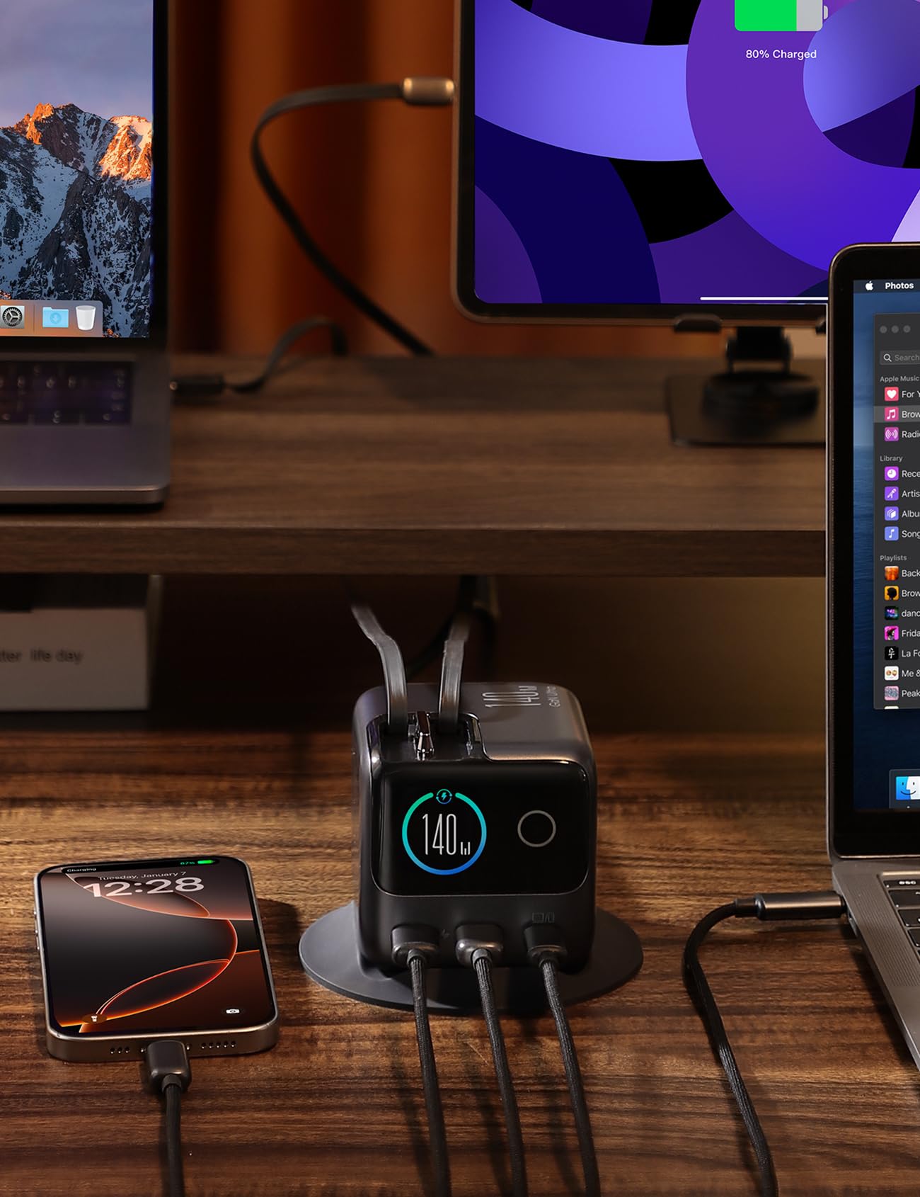 JOYROOM PODIX 140W 5‑in‑1 GaN Ultra Ladelstation, USB‑C Schnellladegerät mit 2 retraktablen 100W Kabeln (80 cm), 1,54" Smart LCD‑Anzeige, kompatibel mit MacBook, iPhone, Samsung | Für Büro & Zuhause 9