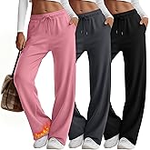 Yearntown 3 Pack Women's Fleece Wide Leg Sweatpants Thermal Baggy Athletic Pants Drawstring Lounge Pants with Pockets