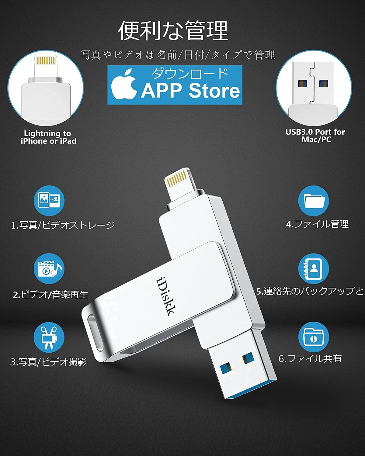 Amazon Apple Mfi認証 Idiskk 128gb Usbメモリ Iphone 人気のusb Iphoneランキング Ipad Iphone Usbメモリ128 Iphone 用 Usb メモリ Ipad Lightning ランキング Lightning Usbメモ Iphone 用 Usb メモリ ッシュドライブ コネクタ搭載 外付 容量不足解消 Ipad Air