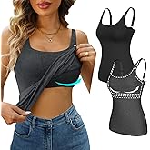 V FOR CITY Tank Top for Women with Shelf Bra Cotton Adjustable Wide Strap Camisole Basic Cami Shirts 2 Pack
