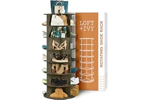 LOFT + IVY 7 Tier Rotating Shoe Rack Tower – 360° Spinning Storage Organizer, Modern Round Shoe Carousel for Closet, Entryway, Bedroom – Space Saving Rotating Lazy Susan Storage Tower